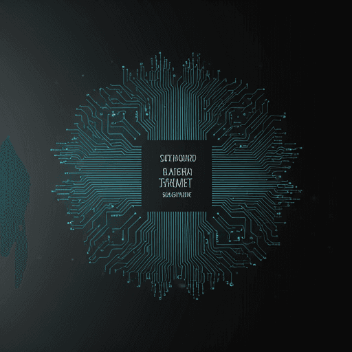 Extreme close up of a futuristic glowing blue computer circuit board with neon accents and intricate paths.