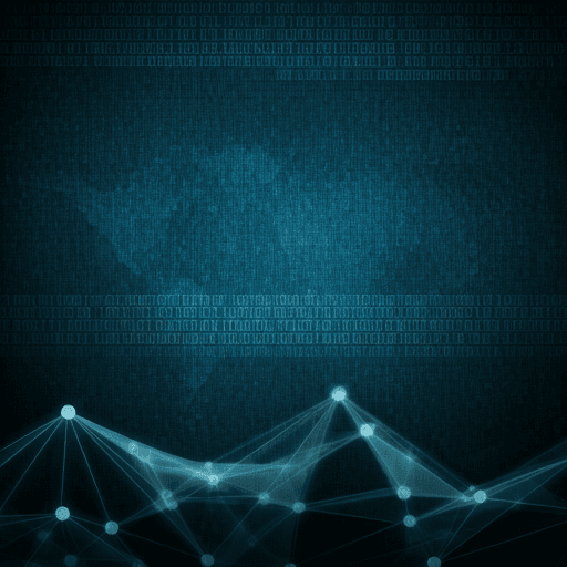 Abstract visualization of digital data streams and global networking nodes in deep blue and cyan light.