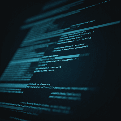 Clean visualization of code structures and interconnected nodes in a dark navy and cyan aesthetic.